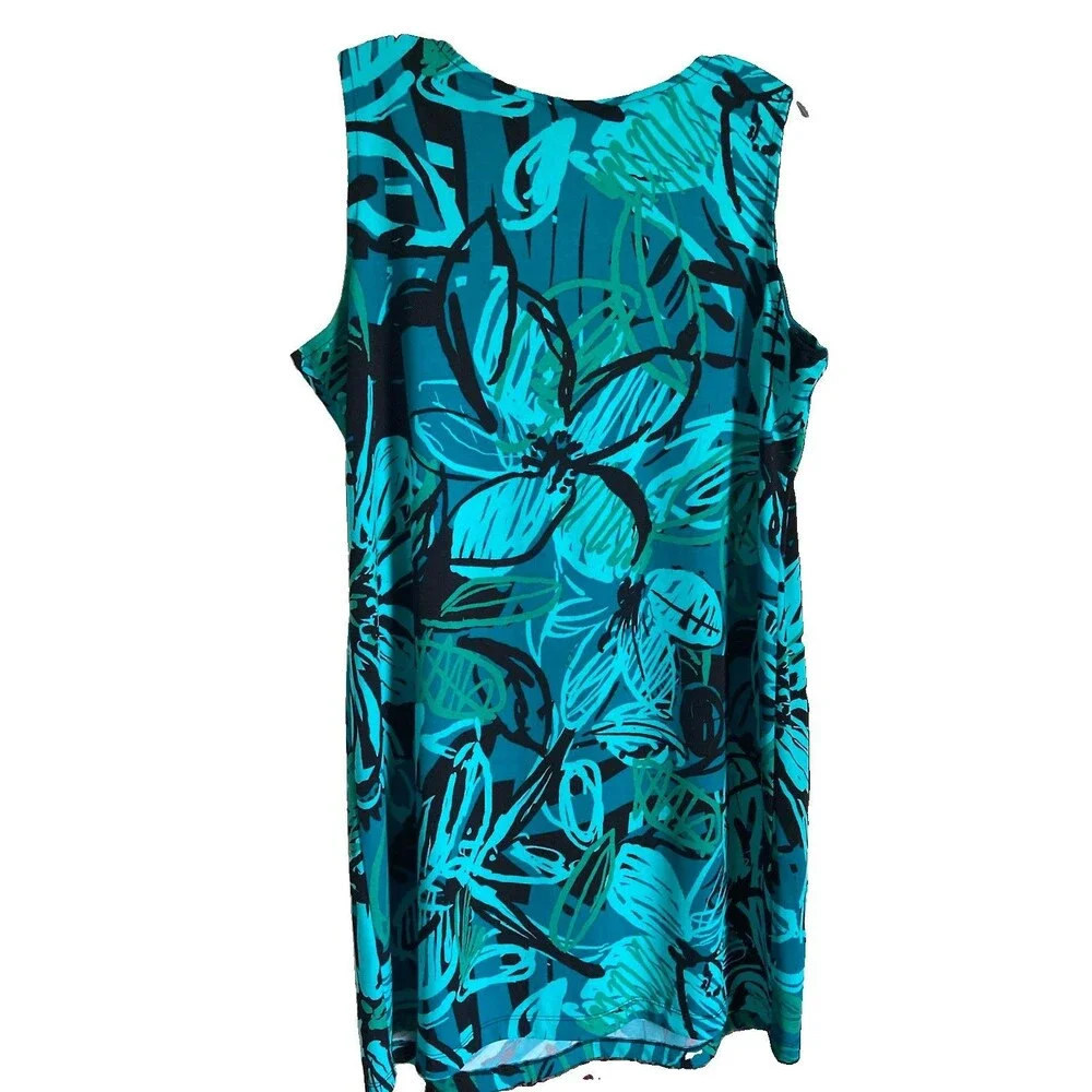 Ruby Rd. Dress Shift PL Floral Blue Green Embellished V-Neck Excellent Condition